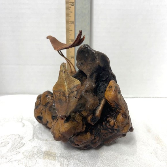 Vintage MCM Driftwood Burl Copper Nature Bird Sculpture Woods Rustic - Picture 9 of 9